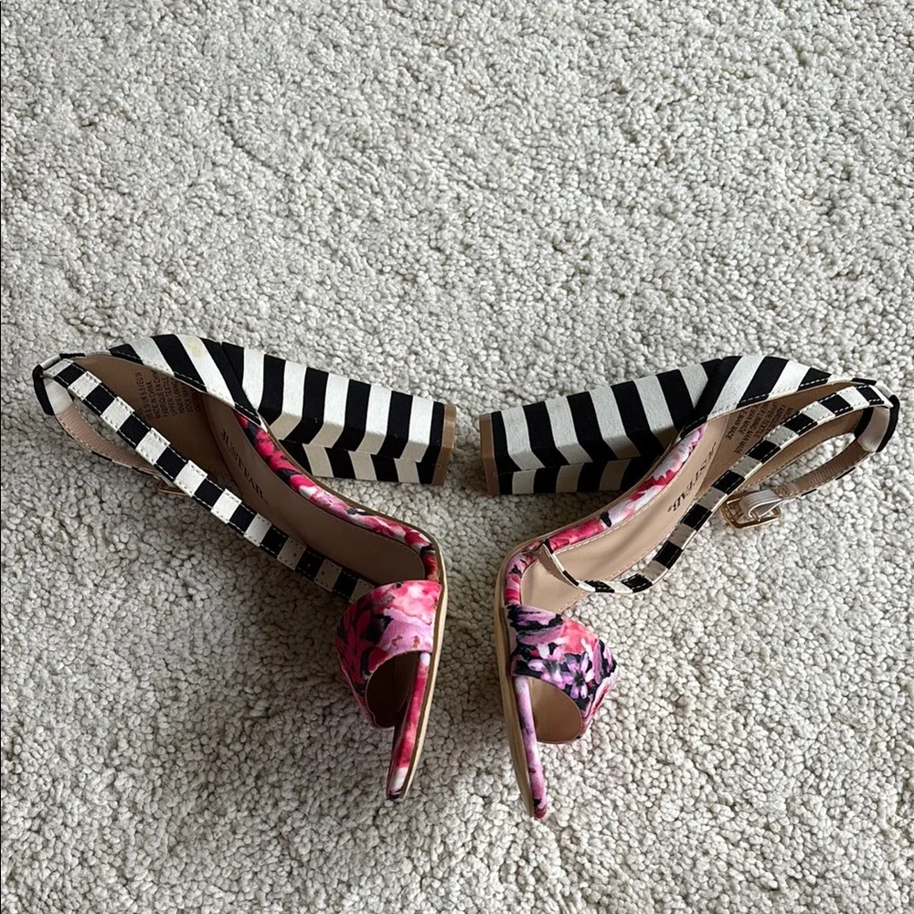 JustFab Women's Floral and Striped Heels - Picture 7 of 10